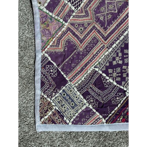 Vintage Rare Sindh Pakistan Hand Embroidered Boho Banjara  VTG Handmade Indian Patchwork Wall Hanging Rug Mirror Work Embroidered Textile